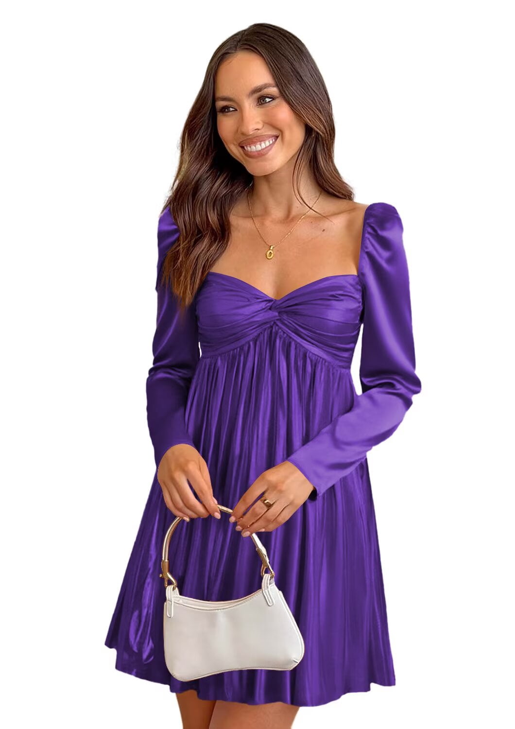 optkeat Long Puff Sleeve Satin Homecoming Dress, Sweetheart Twist Front ...