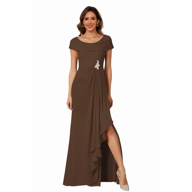 Micro Slit optkeat Women's Cap Sleeve Chiffon Mother of the Bride Dress ...