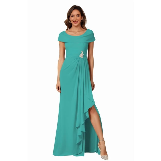 Slit Microchanels optkeat Women's Cap Sleeve Chiffon Mother of the Bride Dress ...