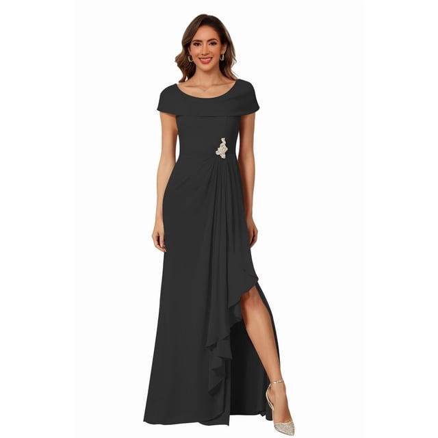 Slit Microchanels optkeat Women's Cap Sleeve Chiffon Mother of the Bride Dress ...