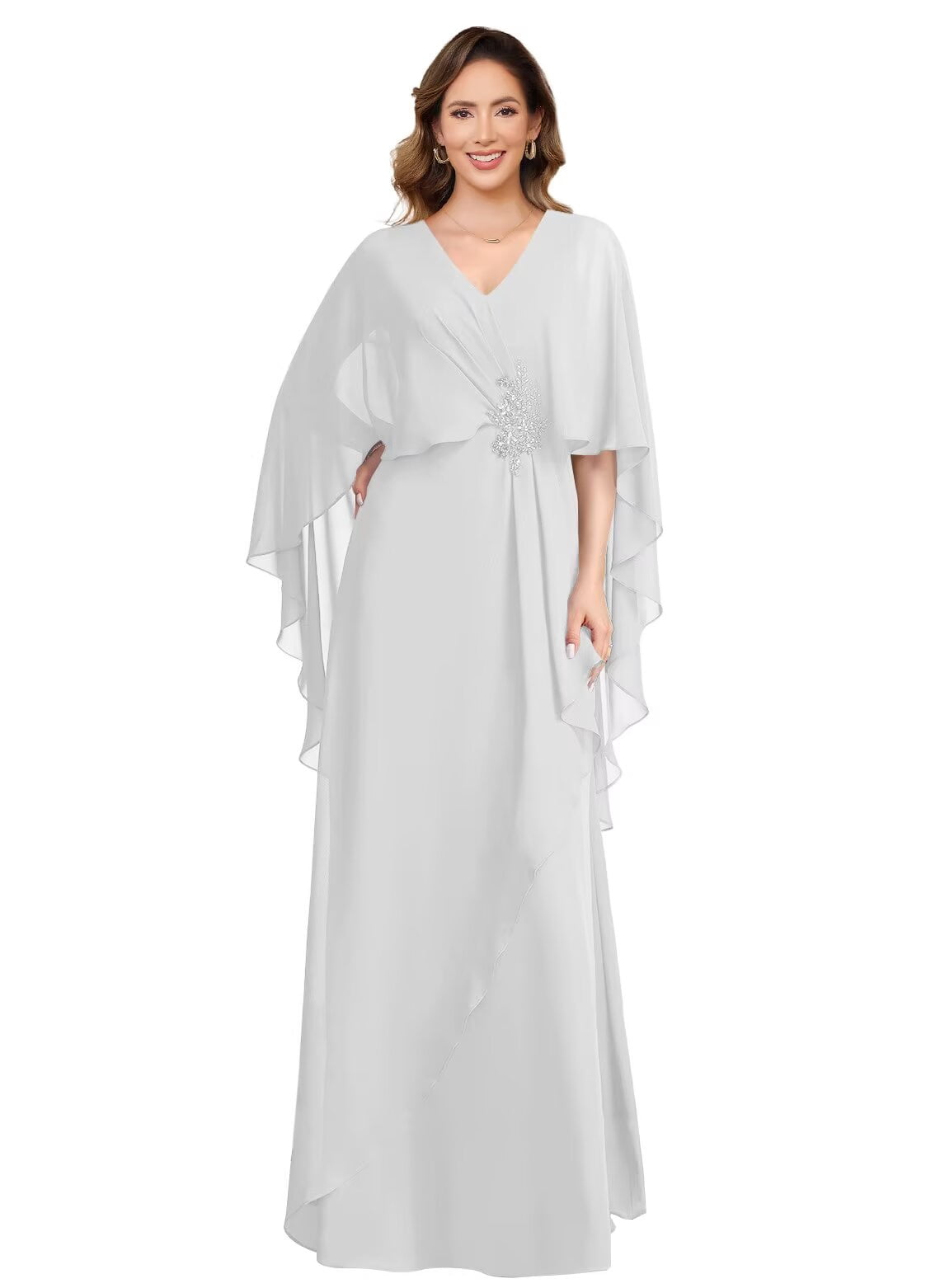 Scrub Garb optkeat Women's Chiffon Cape Sleeve Formal Maxi Dress, V Neck Beaded ...