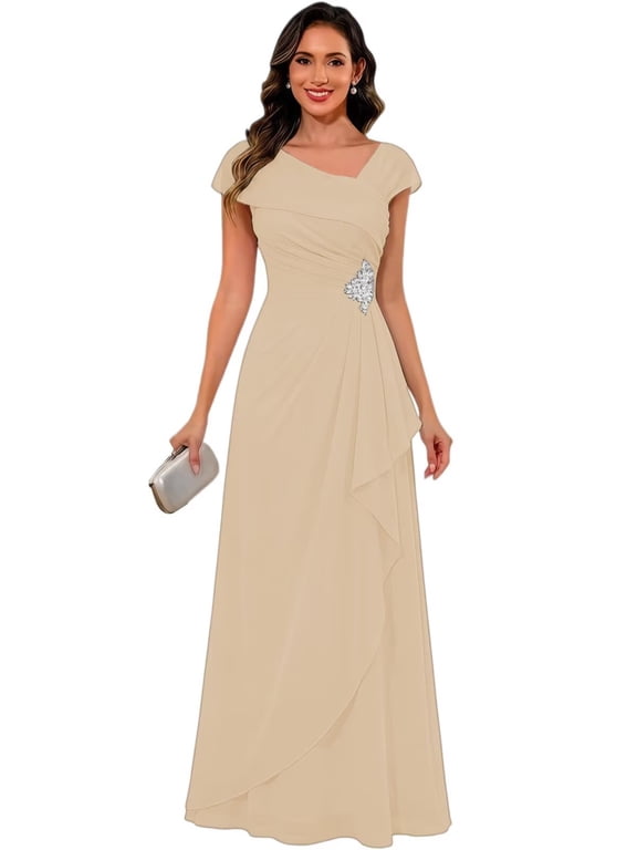 Cap Sleeve Chiffon Mother of the Bride Dress A Line Lace Up Back Formal Gown