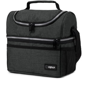 OPUX Lunch Box For Men Women, Insulated Large Lunch Bag Adult Work, Double Decker Lunchbox Meal Prep Dual Compartment Leakproof Lunch Cooler, Soft Lunch Pail Tote Boys Girls Kids School, Charcoal Gray