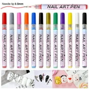 opvise 0.5mm Needle Tip Fast Drying Creative Nail Art Pen 12 Colors Plastic Waterproof Painting Liner Marker Pen Nail Supplies
