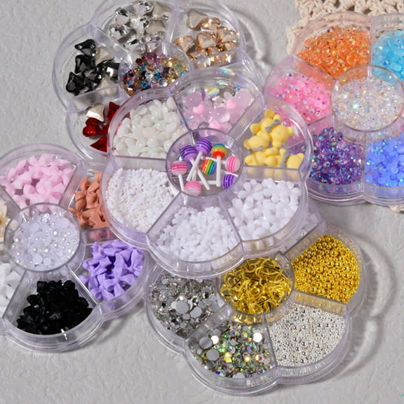 opvise 1 Box Nail Decorations Bow-knot Bears Faux Pearl DIY Crafts Creative Nail Art Rhinestones Jewelry 6