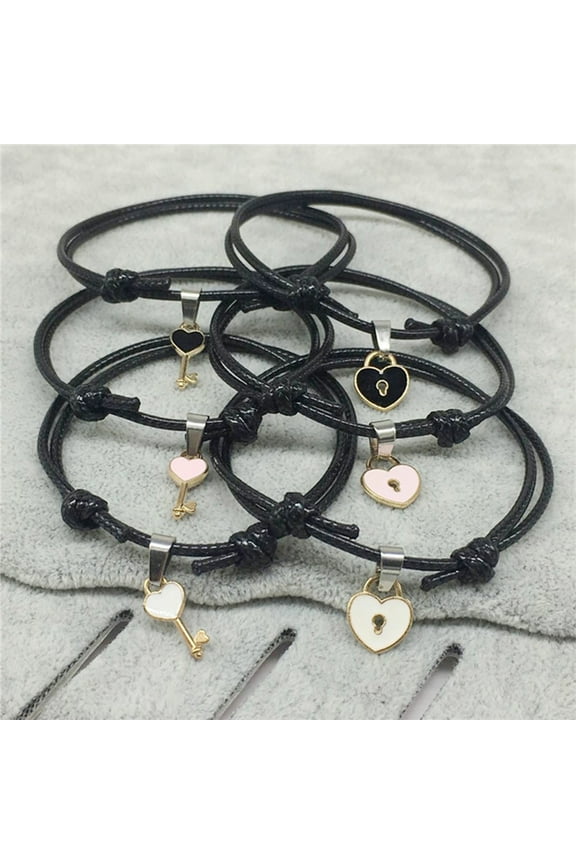 1 Pair Couple Bracelet Chic Adjustable Resin Key Heart Lock Chain Bangle for Dating