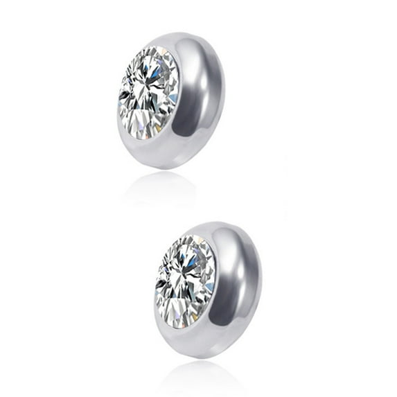 opvise 1 Pair Ear Studs Non-Piercing Magnetic Stainless Steel Round Colored Rhinestone Embedded Men Women Earrings Jewelry