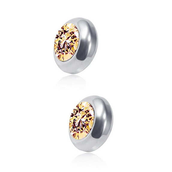 opvise 1 Pair Ear Studs Non-Piercing Magnetic Stainless Steel Round Colored Rhinestone Embedded Men Women Earrings Jewelry