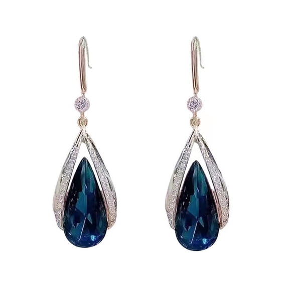 opvise 1 Pair Hook Earrings High-class Elegant Rhinestone Gift Faux Purple Crystal Waterdrop Dangling Earrings Jewelry