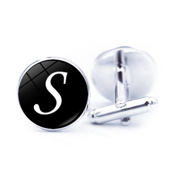 opvise 1 Pair Men Cufflinks Letter Pattern Electroplating Smooth Surface Exquisite Craftsmanship Item Decorate Alloy Men A-Z Single Alphabet Cufflinks Custom Accessory