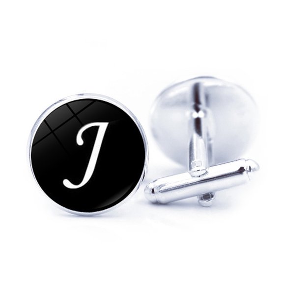 opvise 1 Pair Men Cufflinks Letter Pattern Electroplating Smooth Surface Exquisite Craftsmanship Item Decorate Alloy Men A-Z Single Alphabet Cufflinks Custom Accessory