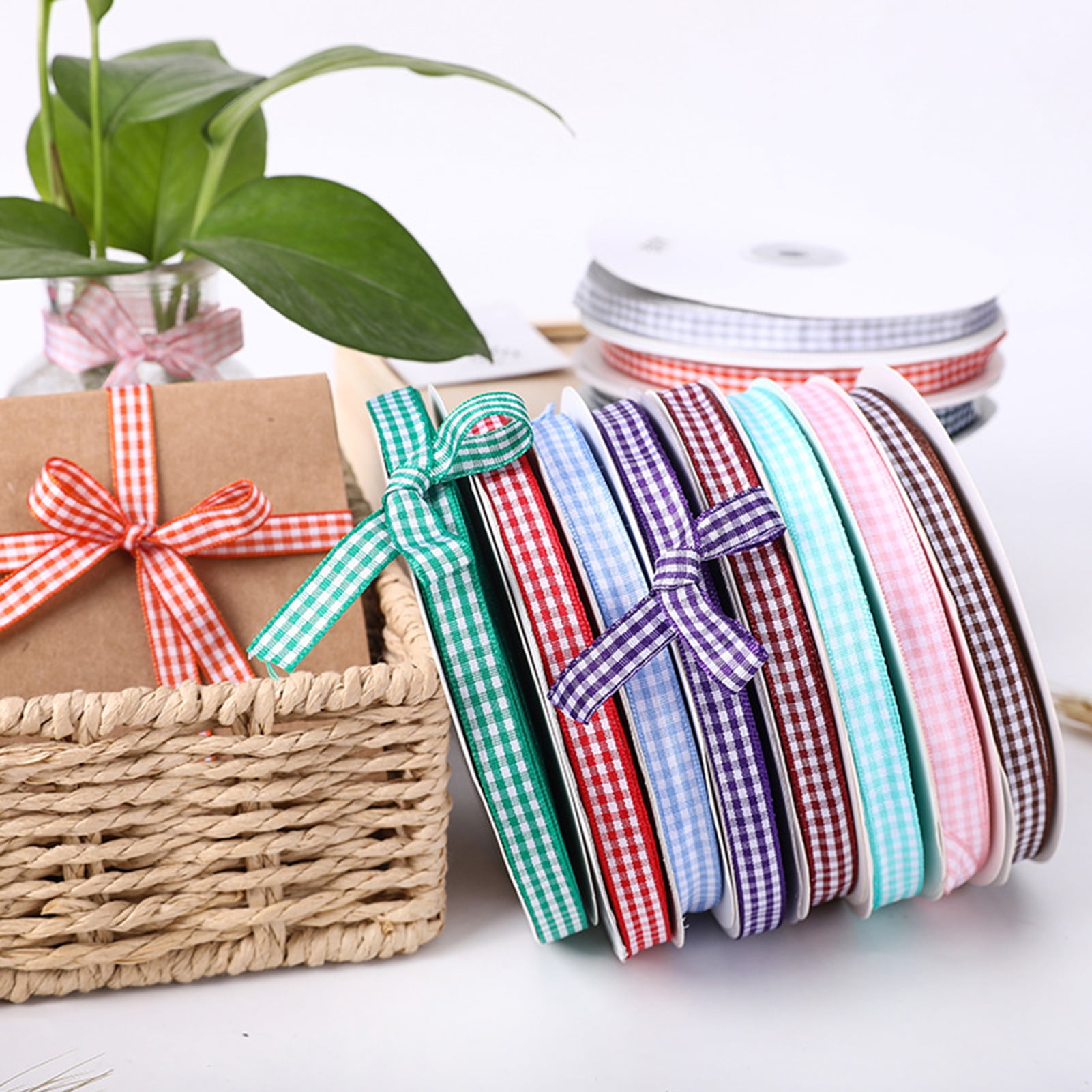 opvise 1 Roll Cheque Plaid Ribbon DIY All-match Rural Style Printed ...