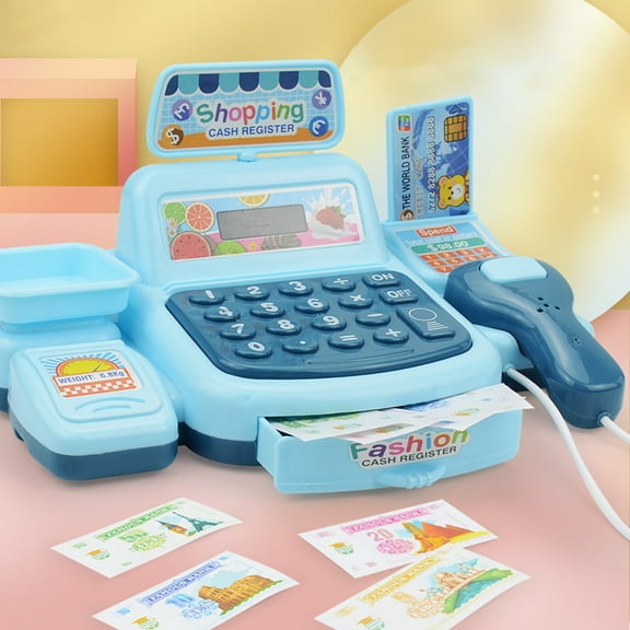 opvise 1 Set Cashier Model Sound Light Effect Realistic Detail Plastic Parent-child Interactive Cash Register Pretend Play Toy for Children Pink