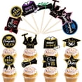 thumbnail image 1 of opvise 1 Set Cupcake Topper with Bamboo Sticks Glitter Hat 2023 Graduation Party Cake Decoration Pick Cake Supplies Pink, 1 of 7