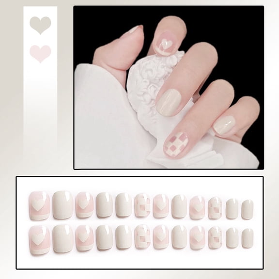 opvise 1 Set French Fake Nails Full Cover Nail Art Accessories Detachable Nail Artificial Tips with Glue for Women