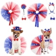 thumbnail image 1 of opvise 1 Set Pet Patriotic Costume Soft Comfortable Eye-catching Independence Day Mesh Tutu Skirt Hat Collar Set Festival Supply B, 1 of 8