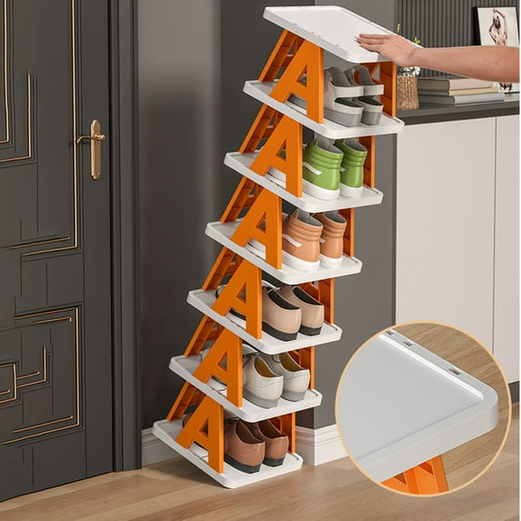 opvise 1 Set Shoe Rack Space-saving Stackable Multi-layer Simple Slippers Shoe Storage Shelf Daily Use Orange Dual Layer
