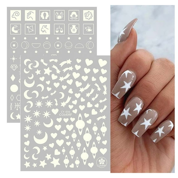 opvise 1 Sheet Exquisite Nail Sticker High Stickiness Paper 3D Luminous Glow Manicure Decal for Home