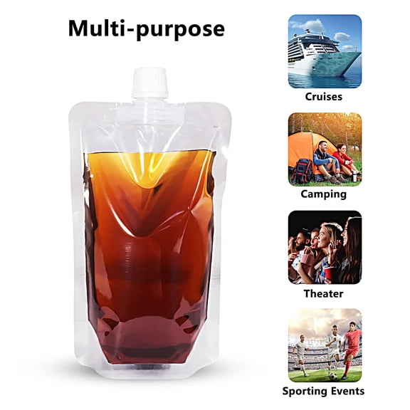 opvise 10 Pcs Liquid Pouch Food Grade Leak Proof with Screw Cap Spout Concealable Fluid Bags with Funnel for Outdoors 100ML