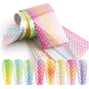 opvise 10 Pcs/Set Nail Mermaid Decals Squama Style DIY Colorful Nail Foil Fish Scales Gradient Transfer for Manicure