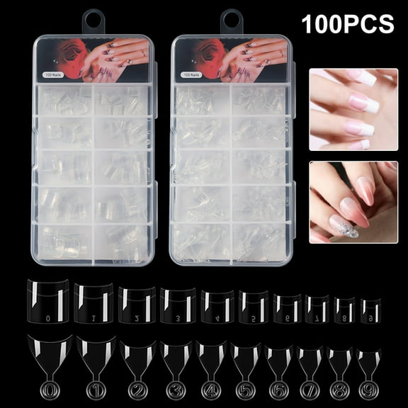 opvise 100 Nail Tip Half Cover Extending French Style Short Clear Extension Artificial DIY Tips