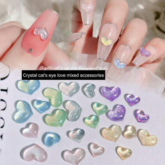 opvise 100 Pcs/Bag Nail Art Decor Flatback Mix Size Fine Flash DIY Mini Heart Shape Faux Diamond Nail Charm Nail Salon Supply