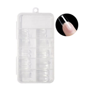 opvise 100Pcs/Box Fake Nails Water Drop T-Shaped Short Round Square Head Ultra Thin DIY Transparent Artificial Nails D