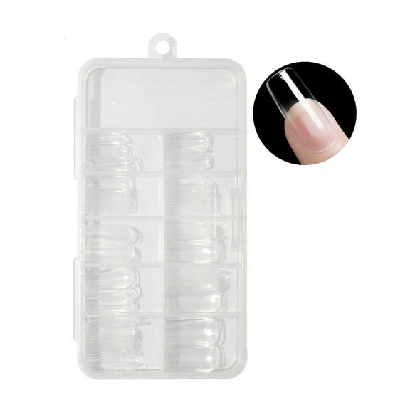 opvise 100Pcs/Box Fake Nails Water Drop T-Shaped Short Round Square Head Ultra Thin DIY Transparent Artificial Nails D