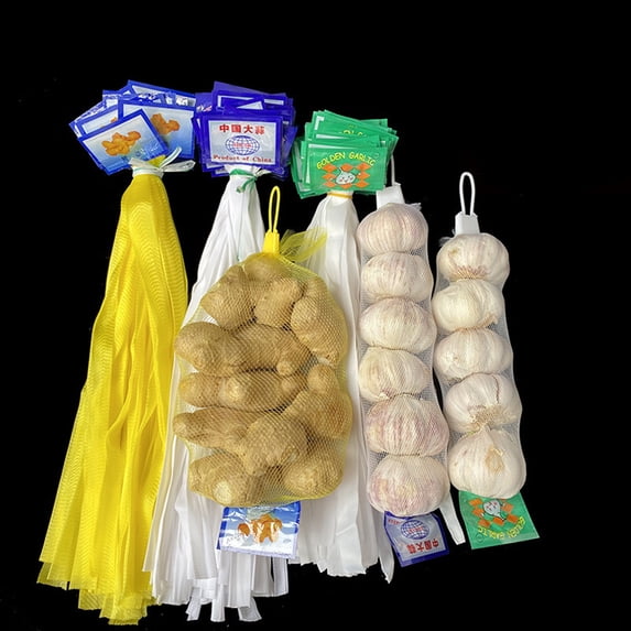 opvise 100Pcs Mesh Bags Convenient Reusable PE Breathable Garlic Ginger Packing Net Sacks Plastic Buckles for Market 2