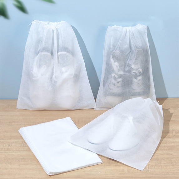 opvise 10Pcs/Bag Dustproof Drawstring Shoes Drying Bag Non Woven Fabric Practical Dirt-proof Shoes Drying Pouch for Home L