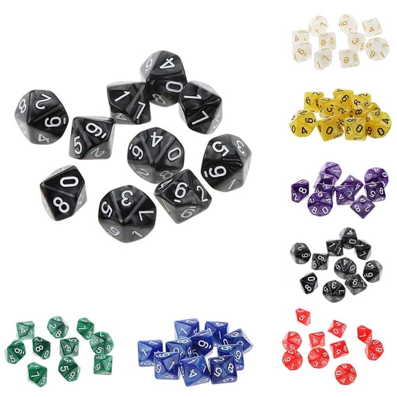 opvise 10Pcs Multi-sided Solid Color TRPG Game D10 Polyhedral Dice Party Props Gift White 10pcs