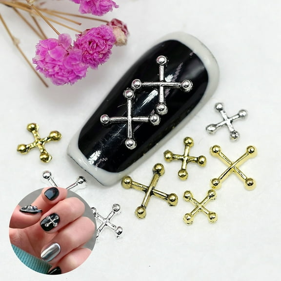 opvise 10Pcs Nail Decorations Exquisite Shape Vivid Color Stunning Visual Effect Reusable Zinc Alloy 3D Cross Style Nail Decorations Photography Prop for Manicure Store