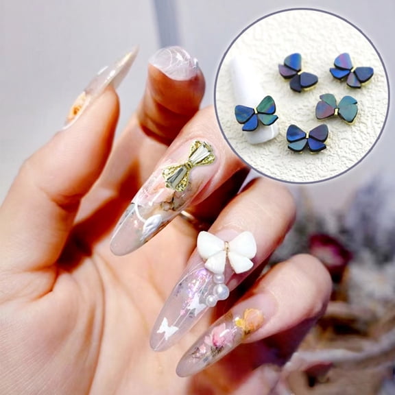 opvise 10Pcs Nail Ornament Shiny Surface Sparkling Bright Color Rhinestone Rust-proof Decorative Alloy Metal Bow-Knot Nail Ornament Manicure Designs Nail Supplies