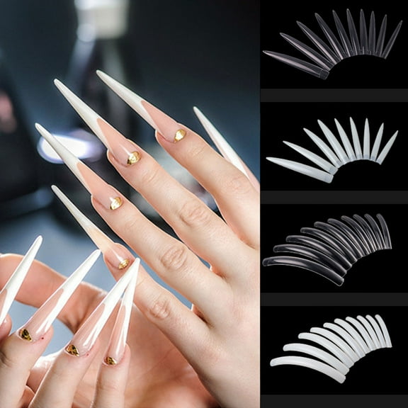 opvise 10Pcs/Set Nail Tips Super Long V Shape Ultra Thin Finger Manicure DIY Tips for Salon