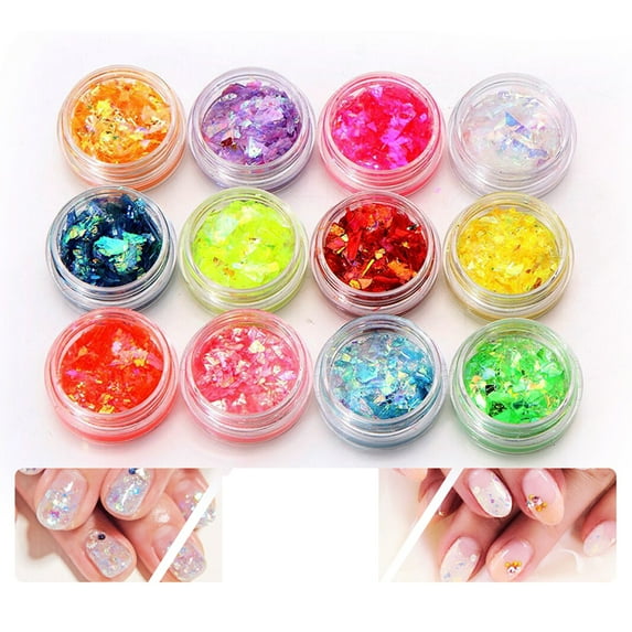 opvise 12 Colors UV Gel Nail Art Glitter Dust Powder Shimmers Acrylic Tip DIY Decor
