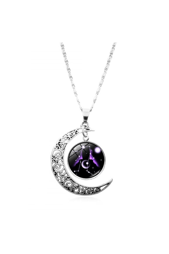 12 Constellation Half Moon Zodiac Sign Astrology Horoscope Pendant Necklace