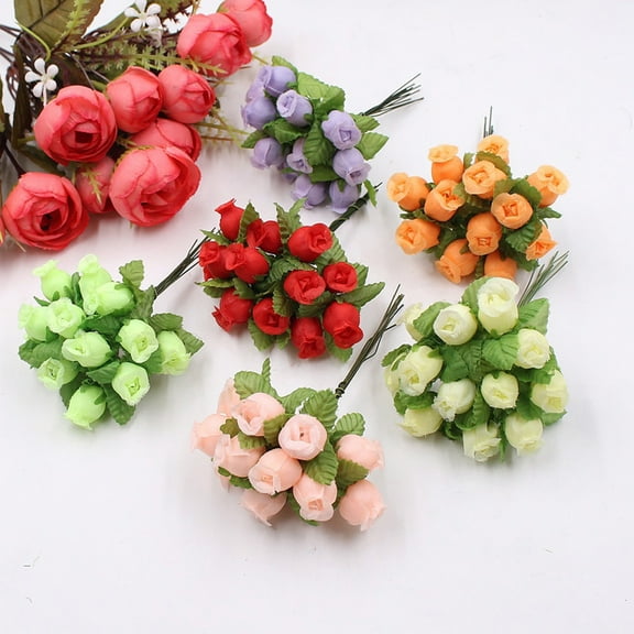 opvise 12Pcs/Bouquet Artificial Rose Anti-droop Easy to Bend 18 Colors Artificial Rose Flowers for Household Milk White