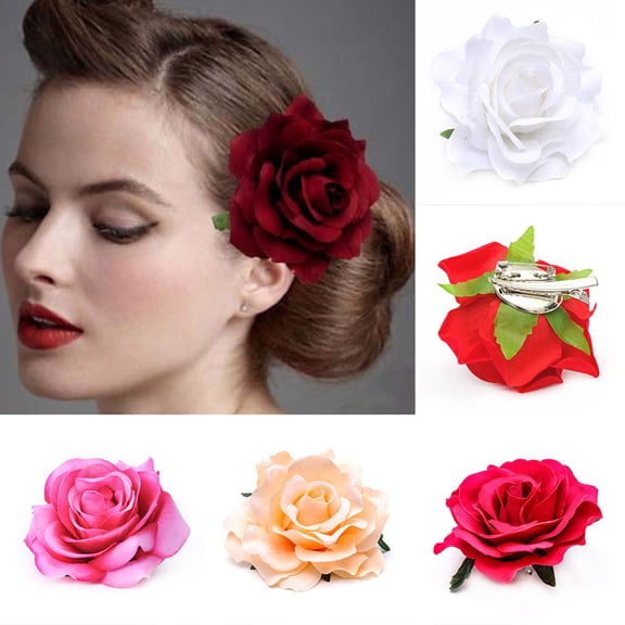 opvise 1Pc Hair Clip Reusable Rose Flower Shape Metal Rose Flower Hair Clips Red