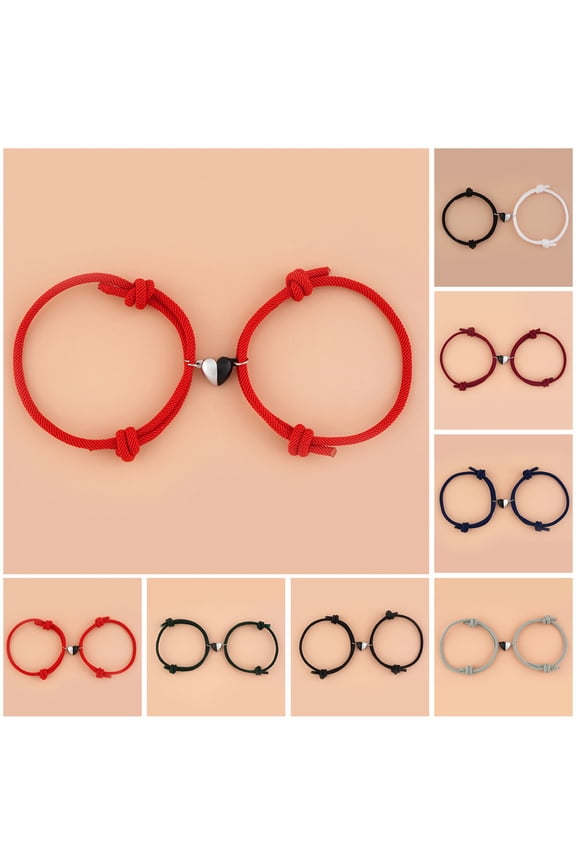 2 Pcs/Set Rope Bangle Fade-proof Nice-looking Magnetic Heart Pendant Bracelet for Couple