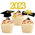 thumbnail image 1 of opvise 24Pcs Cake Decorations Handmade Attractive Glitter Bright-colored Paper 2023 Graduation Cupcake Toppers Red, 1 of 7