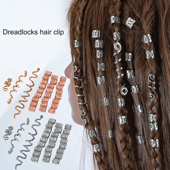 opvise 28Pcs Hair Clips Retro Style Vibrant Color High Durability Decorative Alloy Women Hair Spiral Braid Jewelry Dreadlock Clips for Lady Silver