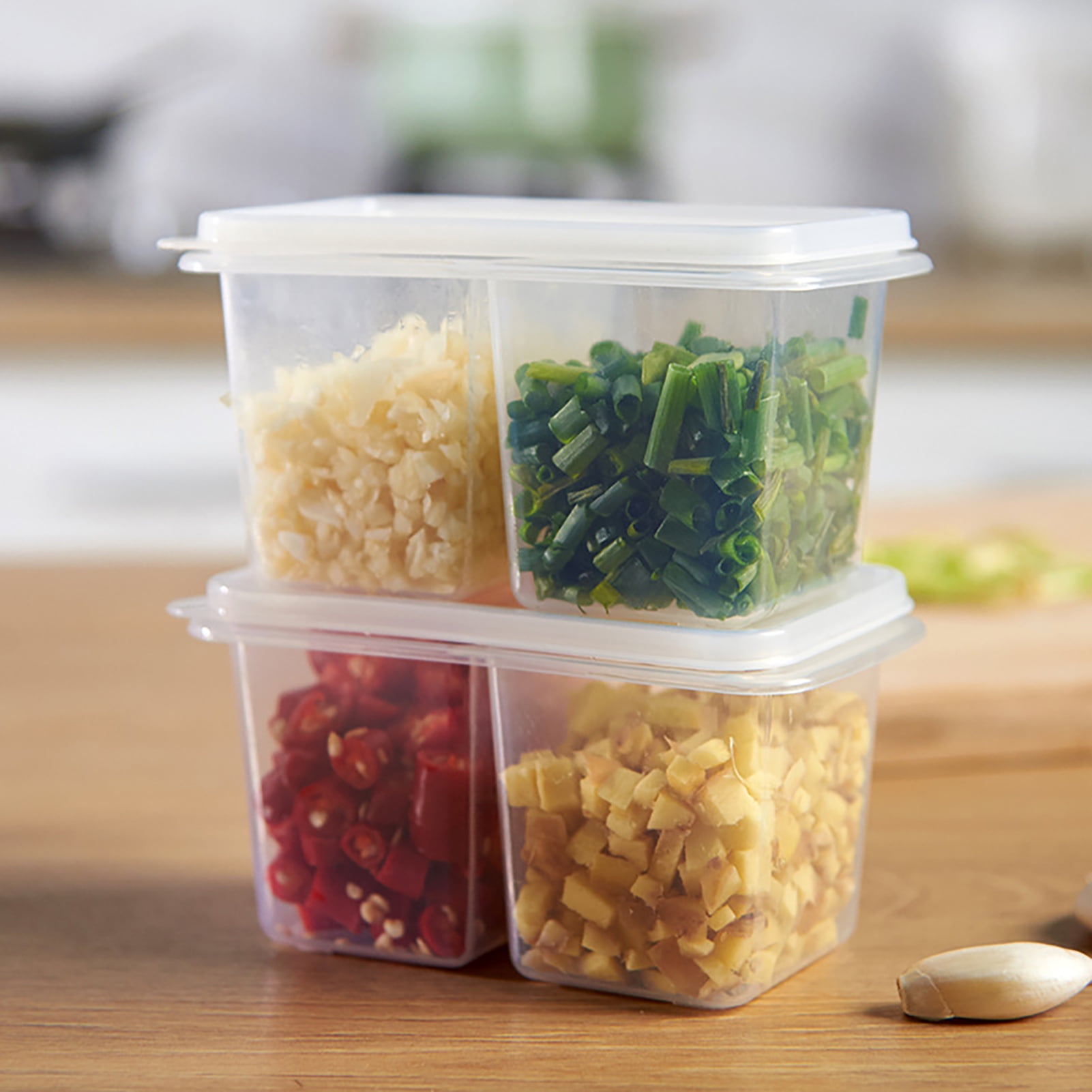Double Grid opvise 2Pcs Storage Box Double Grids Food Preservation Transparent ...