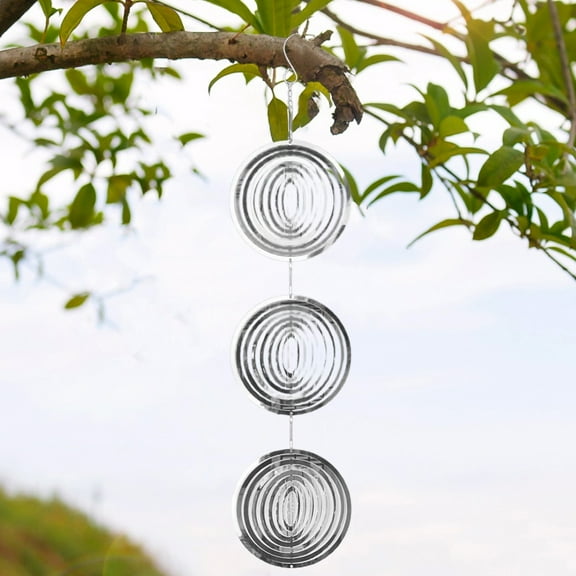 opvise 3D Round Wind Spinner Bird Scare Decoration Outdoor Garden Yard Farm Hanging Reflective Metal Wind Chime Bird Deterrent Device Ornament 1pc