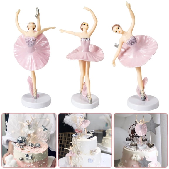 opvise 3Pcs/Set Ballerina Girl Figurines with Base Realistic Appearance Beautiful Shape Anti-fade Cake Decoration Exquisite Details White