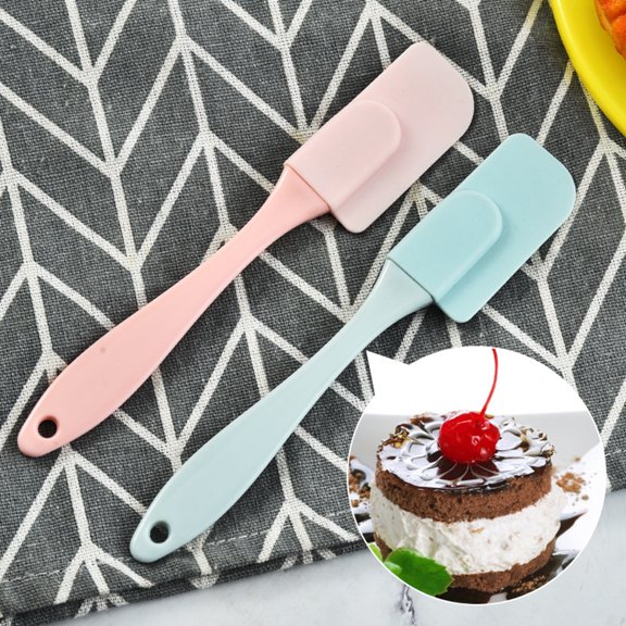 opvise 3Pcs/Set Cake Spatula Kit Portable Non-stick Silicone DIY Cream Scraper Spatula Kit for Kitchen Blue