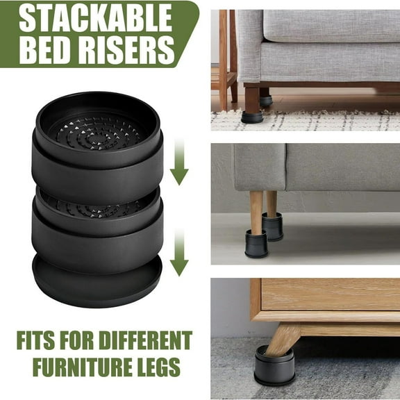 opvise 4/6/8Pcs 1/2-Inch Round Furniture Riser Heavy Duty Bed Riser Adjustable Stackable Anti-slip Table Desk Couch Chair Sofa Cabinet Leg Lift Riser Foot Pad 4pcs 2inch