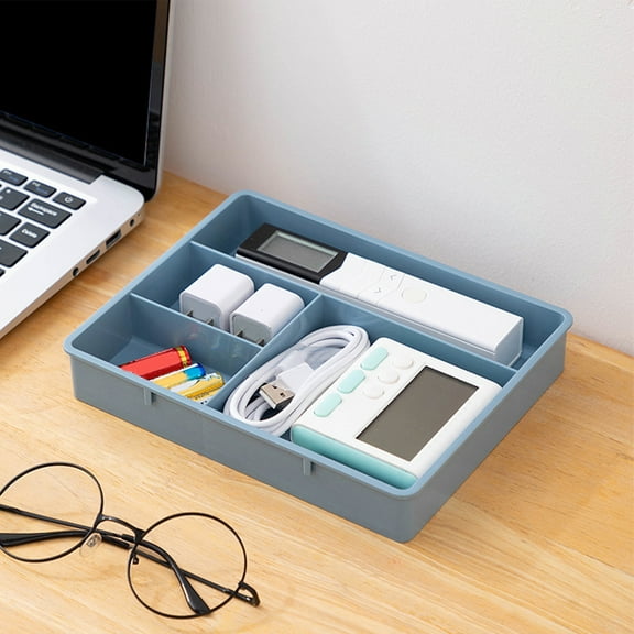opvise 4 Grids Drawer Organizer Dirt-proof PP Home Office Drawer Tray Divider for Dorm Blue