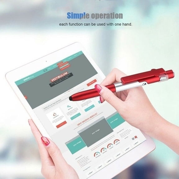 opvise 4 in 1 Multifunctional Foldable LED Light Mobile Phone Rack Touch Ballpoint Pen Red