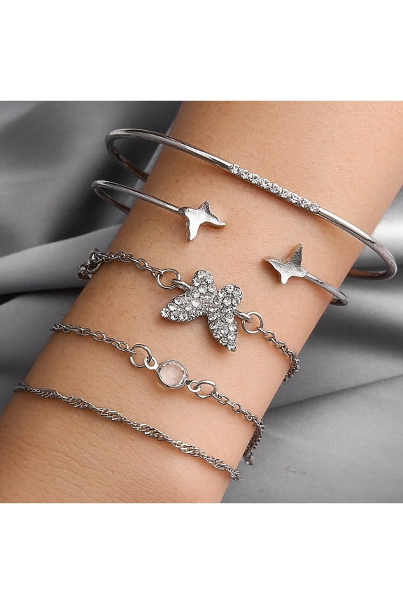 5/6 Pcs Women Bracelets Butterflies Stackable Jewelry Multilayer Dripping Oil Bangles for Beach