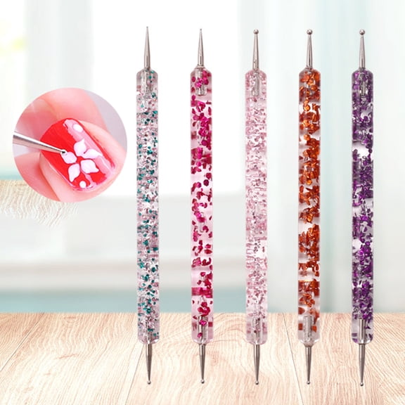 opvise 5 Pcs/Set Nail Dotting Pen Double Head Sequins Handle Acrylic UV Gel Painting Drawing Manicure Art Dot Point Pen for Beauty